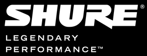 Shure Logo with tag_line_white txt on black background 100dpi-web